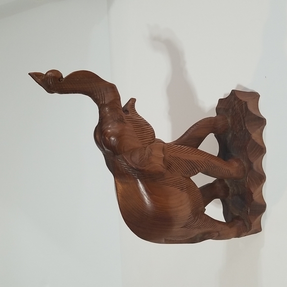 VINTAGE 14" Wooden Chunky Trunks Up Elephant on Attached Base - Picture 4 of 11